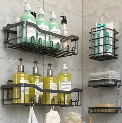 Produktbild von Duschregal Duschorganizer [5er-Pack], Duschkorb Selbstklebende,Kein Bohren Rostfreier Edelstahl,Extra Große Badezimmerduschablage,für Badezimmer,Küche