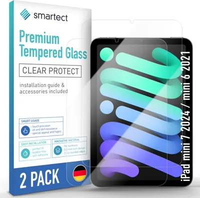 Produktbild von smartect Schutzglas Klar für iPad mini 7 2024 / mini 6 2021, 2 Stück