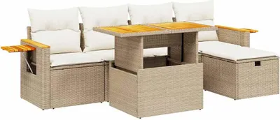 Immagine prodotto di vidaXL Set di divani da giardino 6 pezzi con cuscini Beige poly rattan