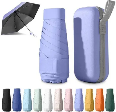 Obrázok produktu pre Unyqoos® Kompaktny mini dáždnik, ultraľahký s UV ochranou (UV50), 6 vystužených kovových výstuh, rukoväť z hliníkovej zliatiny, odolný voči vetru a vode, s úložným obalom