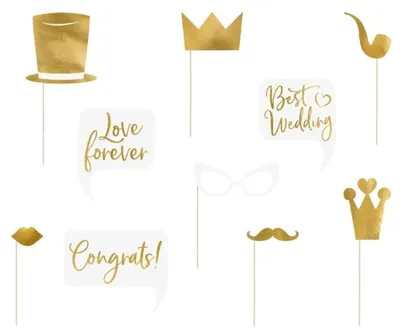 Produktbild von PartyDeco KNP30-KARTON, Fotokabinenrequisite, Gold, Weiß, Erwachsener, Unisex, Hochzeit, 50 Stück(e)