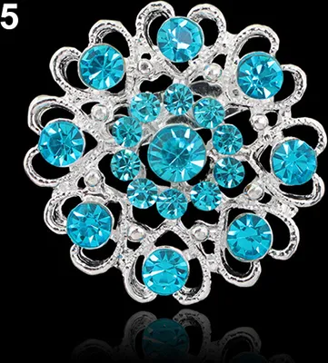 Produktbild von Strass-Kristallbrosche, ausgehöhlter Kragenstift, versilberter Blumenschmuck-blauer See
