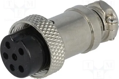 Immagine prodotto di 1 connettore per microfoni, femmina, dritto. Connettore per microfono, con 6 pin, per cavi