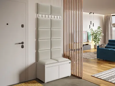 Obrázek produktu pro Předsíňová stěna s nástěnnými čalouněnými panely CLENZE 8 - bílá / béžová