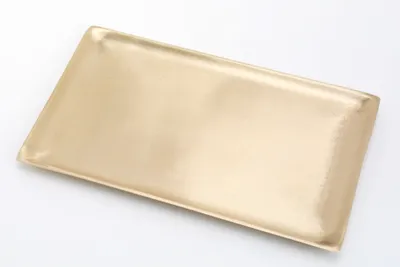 Produktbild von Kerzenteller rechteckig Messing Gold matt satiniert (Innen 19 x 11 cm) für Kerzen, Hochzeitskerzen, Taufkerzen, Anlasskerzen