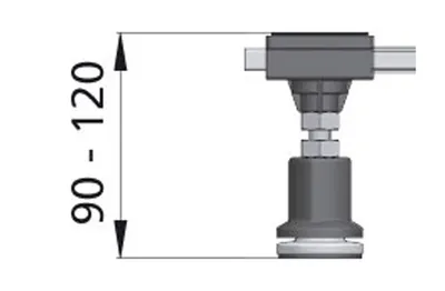 A diagram showing the adjustable height range of a shower tray support foot.