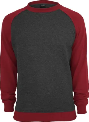Image de Urban Classics 2-Tone Raglan Crewneck, taille : S ; Couleur : Charocal/Ruby
