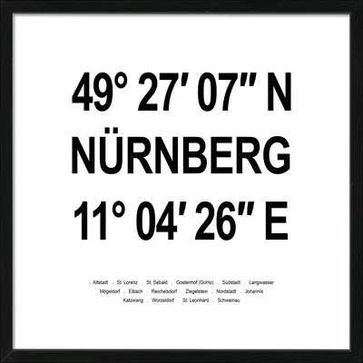 Produktbild von Gerahmtes Bild Nürnberg Koordinaten II 53x53 cm