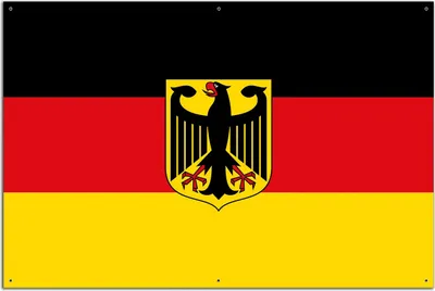 Produktbild von Wallario Outdoor-Poster für Garten oder Balkon, Motiv Deutsche Flagge mit Wappen, in ca. 61 x 91,50 cm