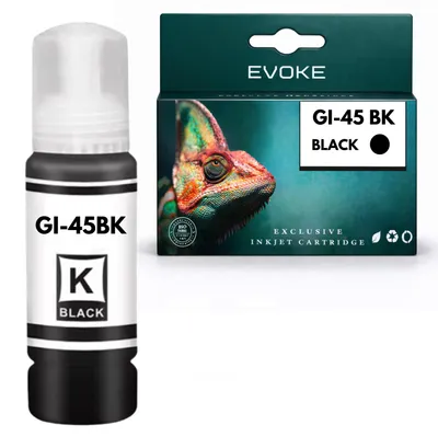 Produktbild von Evoke-Tintenpatrone, kompatibel mit dem Canon-Drucker GI-45 BK GI45 6288C001, schwarz, 70 ml, kompatibel mit GX1010, 2010, 2030, 2040, 1050, 2070, 1080, 2080