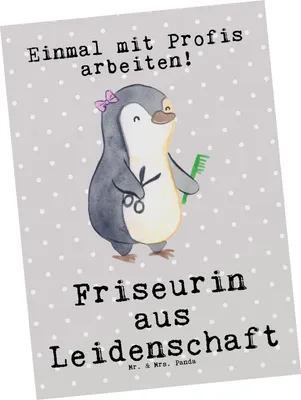 Produktbild von Mr. & Mrs. Panda Postkarte Friseurin Leidenschaft - Grau Pastell - Geschenk, Friseursalon, Postkarten, Frisörin, Grußkarte, Spruch, Lustig, Ansichtskarte, Beruf