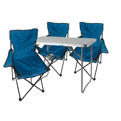 Produktbild von 4-teiliges Campingmöbel Set Blau Tisch + 3 Anglerstühle Blau