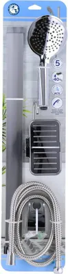 Produktbild von Duschstange zum Befestigen oder Kleben, Handbrause mit 5 Funktionen, verchromt