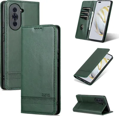 Produktbild von Huawei Nova 10 Pro Leder Hülle, Klapphüllen Brieftasche Magnetverschluss Ständer Schutzhülle für Huawei Nova 10 Pro Grün