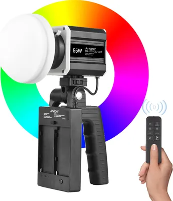 Produktbild von Andoer Handheld-RGB-Videoleuchte, 55 W, COB-Fotografie-Fuelllicht, 2800 K šC 6800 K, dimmbarer LCD-Bildschirm, 9 FX-Szeneneffekte mit Fernbedienung fuer Live-Streaming, Heimstudio, kommerzielle Produktfotografie