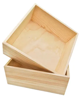 Image de Omgoods - Boîtes de rangement en bois non traitées - Lot de 2, dimensions : 20 x 20 x 8 cm