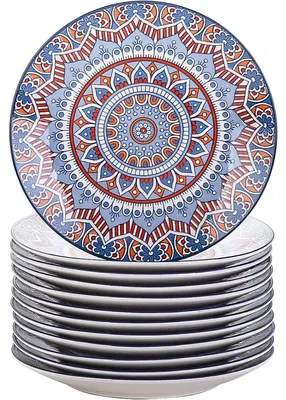 Obrázok produktu pre Sada 12 dezertných tanierov, porcelán, séria Mandala, priemer 21,2 cm, štýl: český, farba: tyrkysová