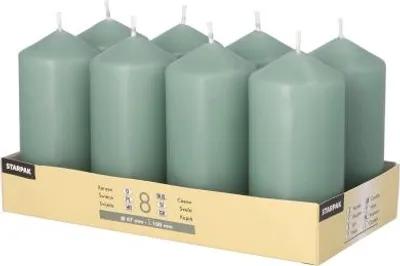 Zdjęcie produktu dla 8 świec walcowych Papstar Ø 47 mm, 100 mm niebiesko-zielone 37386