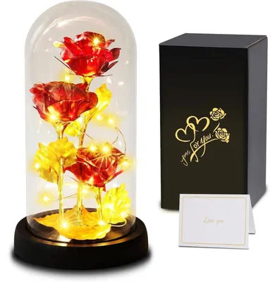 Productafbeelding van Eeuwige roos in glas met verlichting, galaxy roos, decoratie, cadeau voor vrouwen, Moederdag, bruiloft, jubileum, kleur: rood