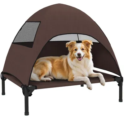 Produktbild von PawHut Hundeliege Outdoor mit Dach, Erhöhtes Hundebett für Mittelgroße Hunde