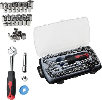 Produktbild von 40-teiliges Handwerkzeugset, Autoreparatur-Werkzeugset, Mechanisches Werkzeugset mit Koffer für Zuhause, Steckschlüsselsatz, Ratschenschraubendreher-Set