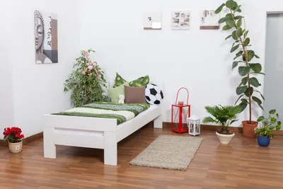 Produktbild von Einzelbett "Easy Premium Line" K2, Buche Vollholz massiv weiß lackiert - Maße: 90 x 200 cm