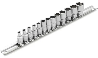 Immagine prodotto di Set di inserti esagonali da 1/4" da 4 a 14 mm, in acciaio CR-V, finitura opaca cromata