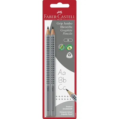 Produktbild von Faber-Castell Jumbo Grip, B, Grau, Dreieckig, Sichtverpackung, 2 Stück(e)