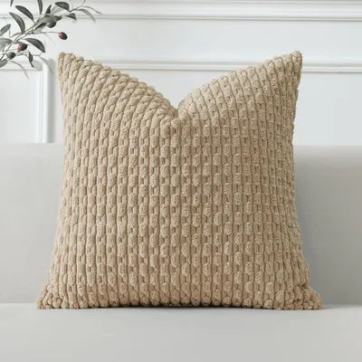 Zdjęcie produktu dla Poszewka na poduszkę, tkanina kordowa, wzór w paski, 40x40 cm, kolor beżowy, 1 sztuka