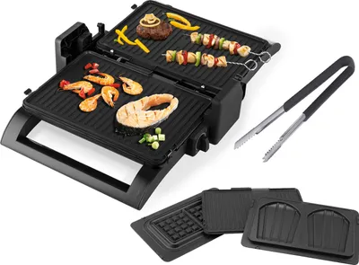 Produktbild von Kontaktgrill Grillzange, Waffeleisen & Sandwichmaker 4in1 Wechselplatten 31x21cm