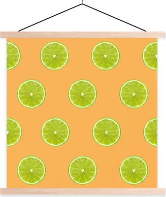 Produktbild von MuchoWow® Textilposter Limette - Pastell - Muster 60x60 cm mit holzfarbenen Rahmen - Wanddekoration