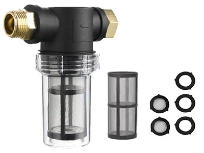 Immagine prodotto di Filtro pre-acqua da 3/4" per pompe da giardino e sistemi di alimentazione idrica domestica, con rete a 100 mesh, confezione da 2