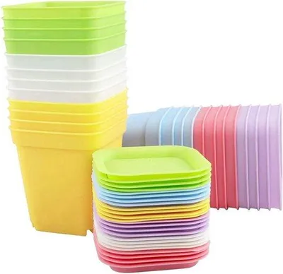 Immagine prodotto di Vasi da fiori in plastica con base - 24 pezzi - colorati - plastica