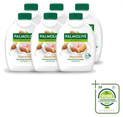 Image de 6 flacons recharge de savon pour les mains Palmolive Naturals, lait et amande - 300 ml - Lot de 6