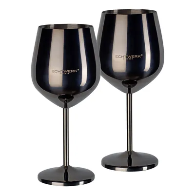 Produktbild von Echtwerk Weinglaser bruchsichere Weingläser/Weinkelche aus Edelstahl  2tlg, 21x 7,3cm, 0,5L, Farbe:Schwarz