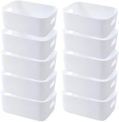 Image de Lot Azomor® de 10 paniers de rangement multifonctions blancs avec poignées pour la cuisine et la salle de bains