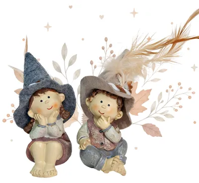 Produktbild von Kinderfiguren 2er-Set mit Filzhut braun grau ca. 10 cm - Herbstdeko