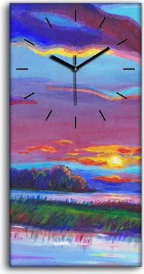 Produktbild von Wanduhr Leinwand Bild Uhr Geräuschlos 30x60 Fantasie Landschaft bunte Malerei - schwarze Hände