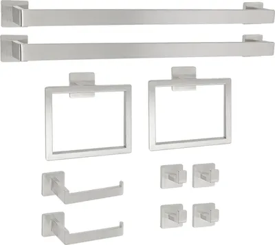 Produktbild von Badezimmer Handtuchstangen-Set, 10-teilig, modernes wandmontiertes Design, Silber