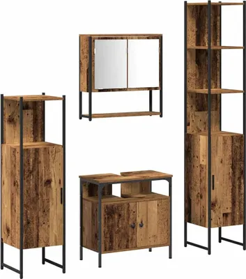 Produktbild von Badezimmermöbel Set mit Regal 4 pcs Altholz Holzwerkstoff
