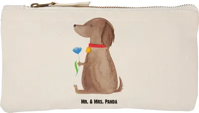 Produktbild von Mr. & Mrs. Panda pencil case Hund Blume Größe S Klein - Weiß - Geschenk, kosmetiktäschchen, Stifteetui, Mäppchen, Hunde, Halsband, Pouch, Kosmetiktasche, Stoffbeutel, Süß