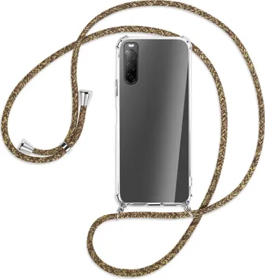 Produktbild von Handykette Backcover-Schutzhülle mit Band (Metall silberfarben) für Sony Xperia 10 II - braun+beige