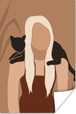 Produktbild von MuchoWow® Poster Mädchen - Katzen - Minimalismus - Pastell 80x120 cm - Papierdruck