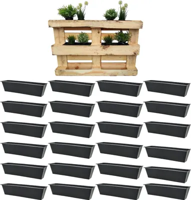 Produktbild von 24 Stück Pflanzkästen für Balkone und Europaletten, 380x90x85mm, Schwarz – Robuste Blumenkästen für Ihre Pflanzenpracht