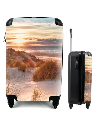 Produktbild von MuchoWow® Koffer Handgepäck Trolley Rollkoffer Kleine Reisekoffer mit 4 Rollen - Düne - Pflanzen - Sonnenuntergang - Strand - Meer - Cabin Size < 55x40x23 cm & 55x40x20 cm - Fotokoffer - Kabinenkoffer - Boardgepäck - Reise-Box - Reisekoffer - Reisegepäck - Koffer mit Bild - Trolley für Kinder