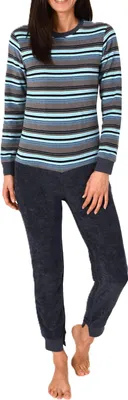Produktbild von Damen Frottee Pflegeoverall Einteiler Schlafanzug mit Reissverschluss am Rücken und Bein ; blau , XL