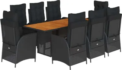Produktbild von 9-tlg. Garten-Essgruppe mit Kissen Schwarz Poly Rattan