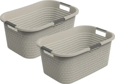 Produktbild von Rotho 2er-Set Wäschekorb 40L Country - Wäschesammler groß - Wäsche Korb 59 x 39 x 25,2 cm - Wäschebox aus Kunststoff - Aufbewahrungskorb Behälter
