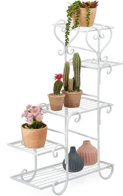 Zdjęcie produktu dla Metalowa półka na rośliny 75 x 56 x 23 cm, 5 półek, biała, do dekoracji