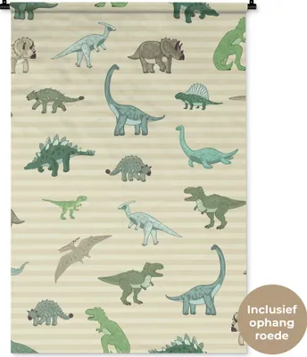 Produktbild von MuchoWow® Wandteppich Wandbehang Dinosaurier - Braun - Grün - Jungen - Mädchen - Kinder 90x135 cm Tapisserie Dekoration Wandtuch - Baumwolle - Wandskulptur